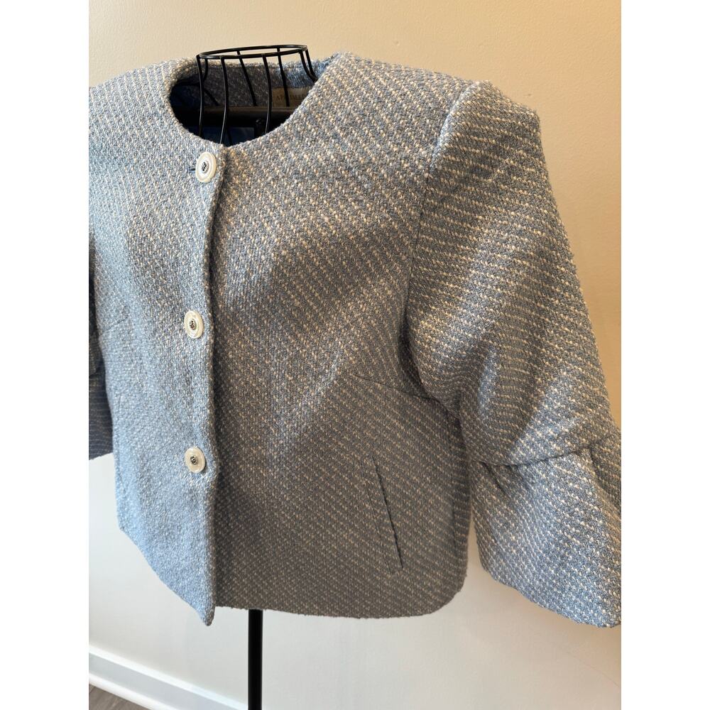 Appleseed’s Blue Textured Tweed Jacket Cropped Career Blazer Size 12 NWT - Picture 2 of 6